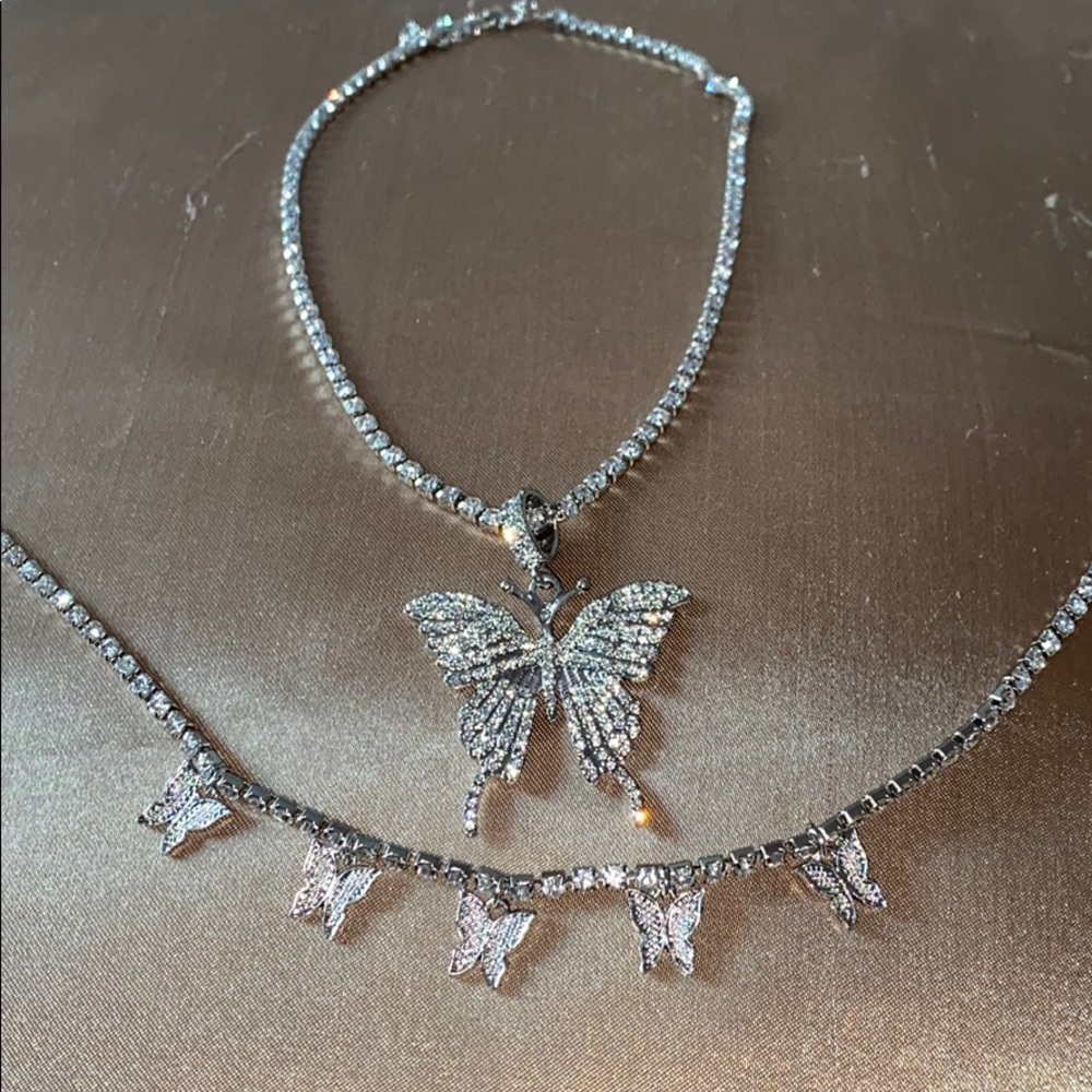 Butterfly rhinestone choker and necklace